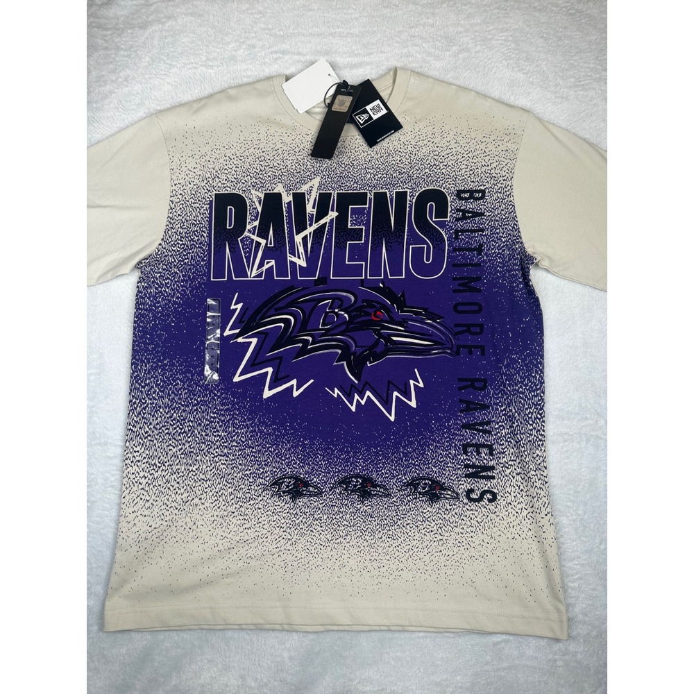 New Era Baltimore Ravens NFL Shirt Mens Medium Cream Purple Graphic Tee New